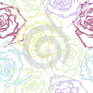 Graphic flowers rose. Vector Seamless pattern